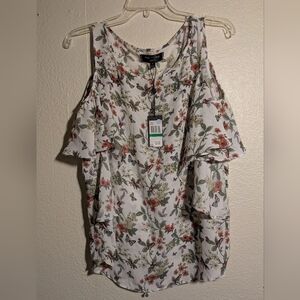 max Studio Floral Cold Shoulder Top Size Large Nwt